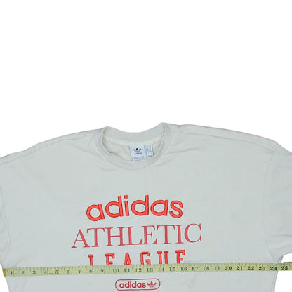 Adidas Womens White Crew Neck Pullover Sweatshirt L Logo Athletic League
