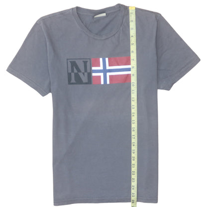 Napapijri Men's Grey Graphic Flag Logo Cotton T-Shirt Medium