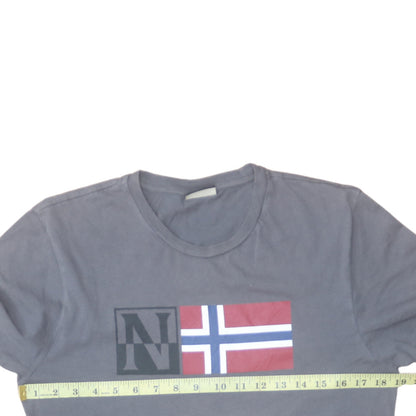 Napapijri Men's Grey Graphic Flag Logo Cotton T-Shirt Medium