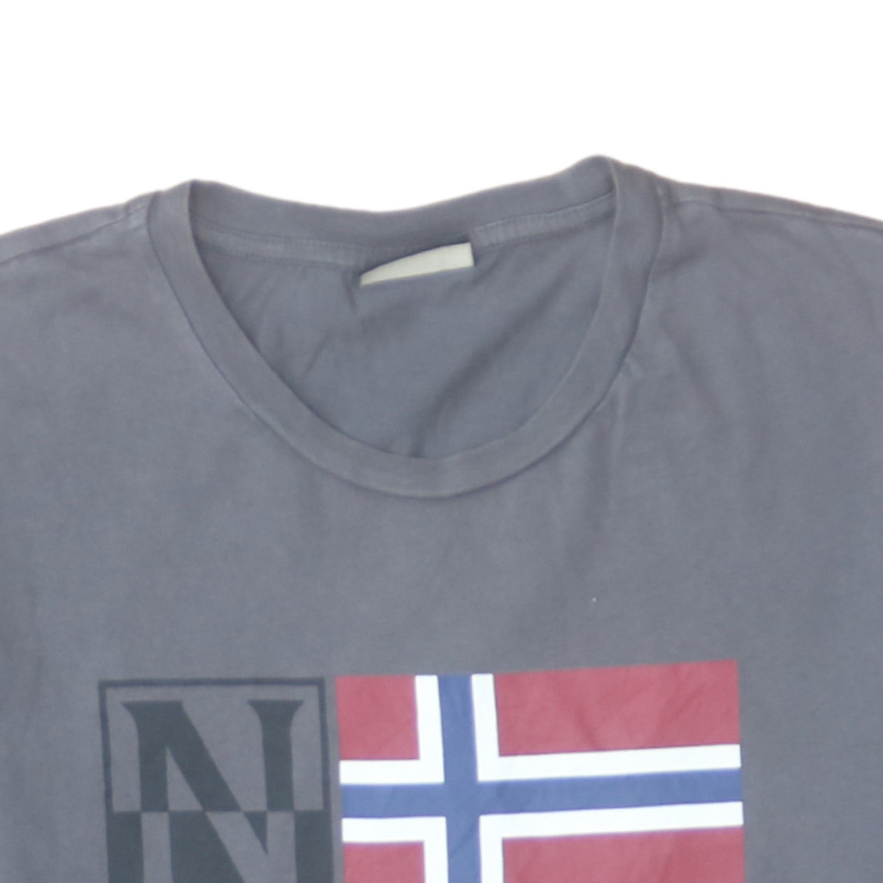 Napapijri Men's Grey Graphic Flag Logo Cotton T-Shirt Medium