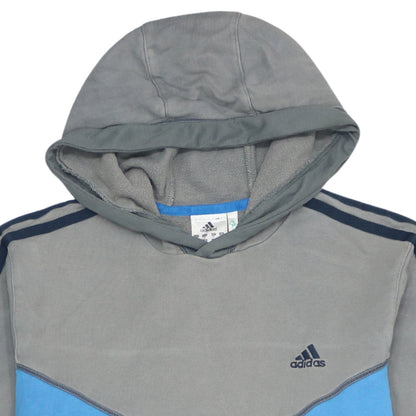 Adidas Men's Grey Blue White Pullover Hoodie Size M Sports Fleece