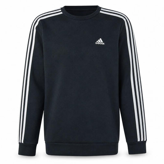 Front view of adidas Men's Black Small Crew Neck Pullover Sweatshirt
