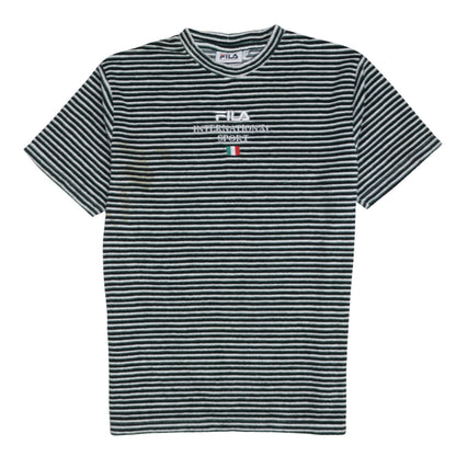 FILA Men’s Green Striped Embroidered Sports T-Shirt Size S Retro Style