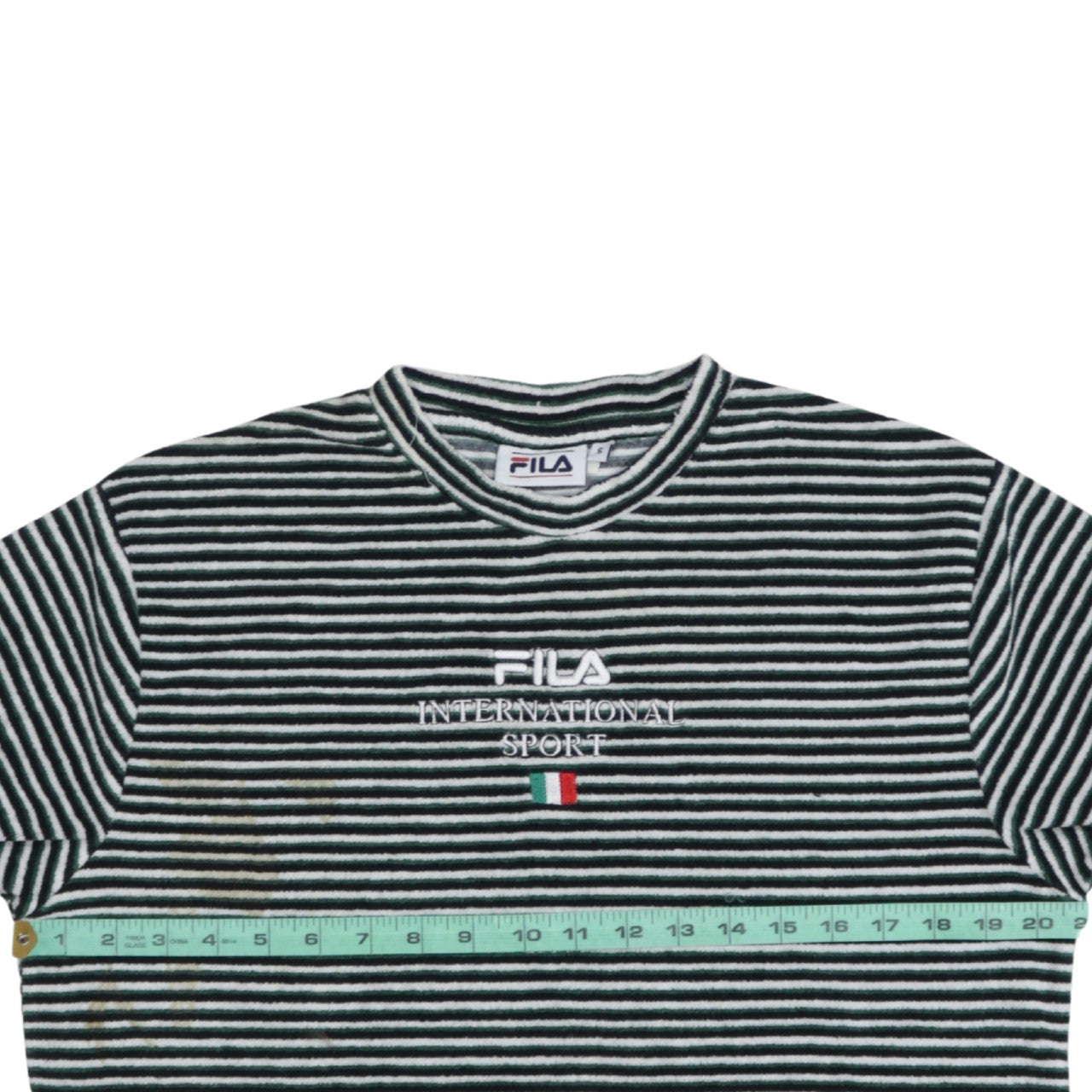 FILA Men’s Green Striped Embroidered Sports T-Shirt Size S Retro Style