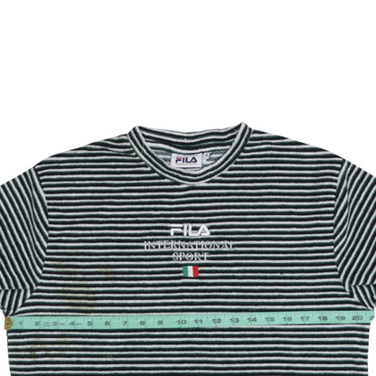 FILA Men’s Green Striped Embroidered Sports T-Shirt Size S Retro Style