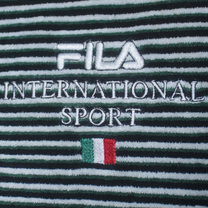 FILA Men’s Green Striped Embroidered Sports T-Shirt Size S Retro Style