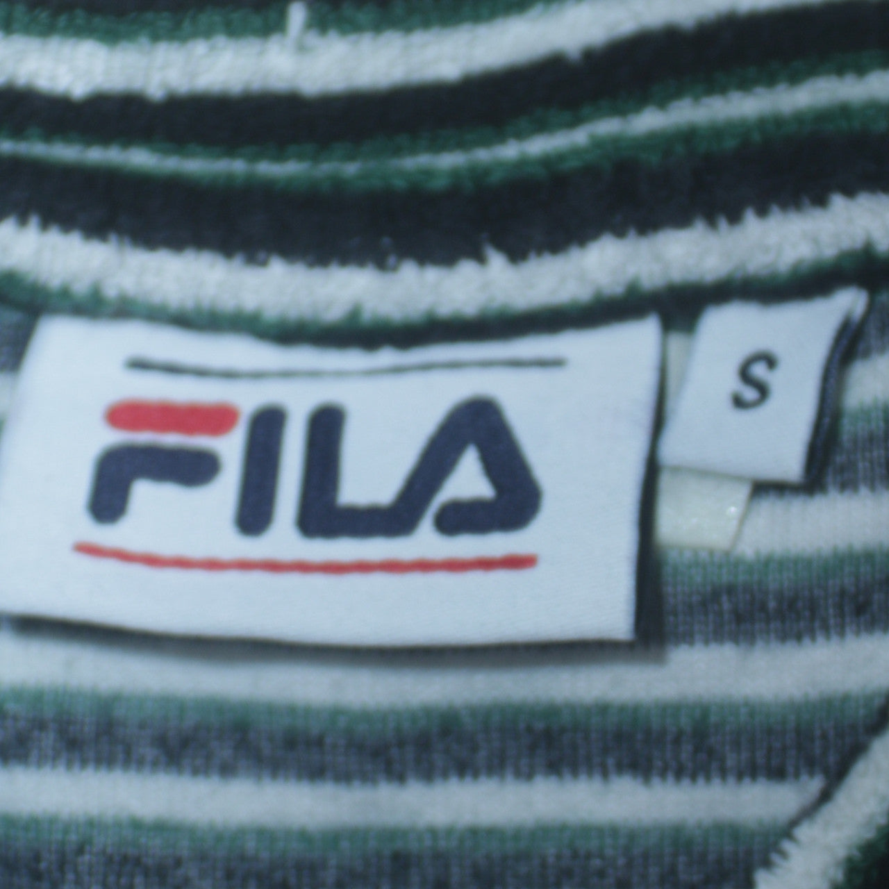 FILA Men’s Green Striped Embroidered Sports T-Shirt Size S Retro Style