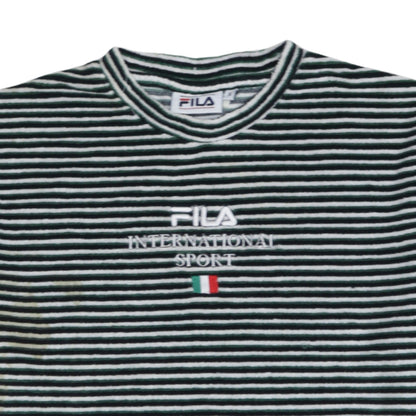 FILA Men’s Green Striped Embroidered Sports T-Shirt Size S Retro Style