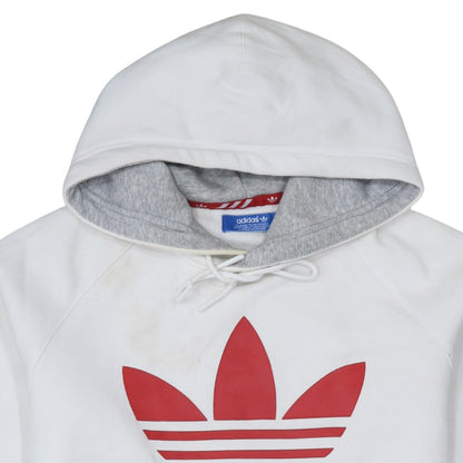 Adidas Women White Hoodie Medium Pullover with Red Trefoil Logo