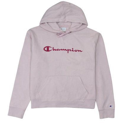 Champion Womens Pink Pullover Hoodie L Embroidered Logo Cotton Blend