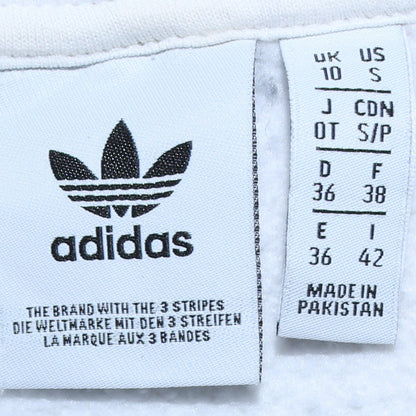 Adidas Women White Hoodie UK 10 Pullover Hooded Sweatshirt