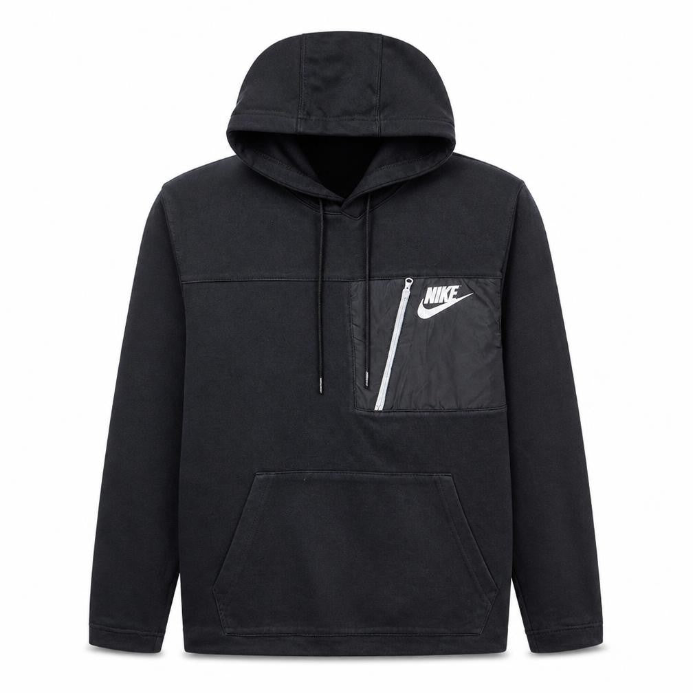 Nike Men Black Pullover Hoodie M Logo Zip Pocket Sportswear
