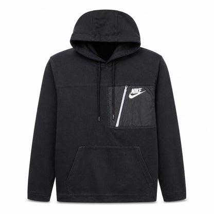 Nike Men Black Pullover Hoodie M Logo Zip Pocket Sportswear