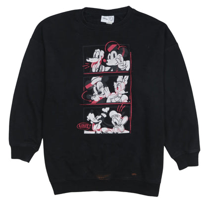 Disney Womens Black Mickey & Friends Sweatshirt Size S 10/12 100% Cotton