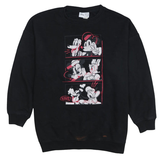 Disney Womens Black Mickey & Friends Sweatshirt Size S 10/12 100% Cotton