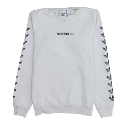 adidas Mens White XS Pullover Sweatshirt Crew Neck Logo Graphic Print