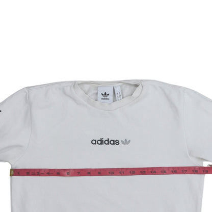 adidas Mens White XS Pullover Sweatshirt Crew Neck Logo Graphic Print
