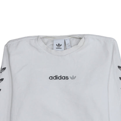 adidas Mens White XS Pullover Sweatshirt Crew Neck Logo Graphic Print