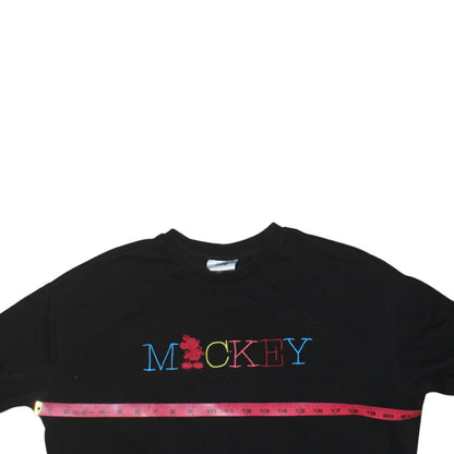 Disney Women Black Small Mickey Embroidered Pullover Sweatshirt
