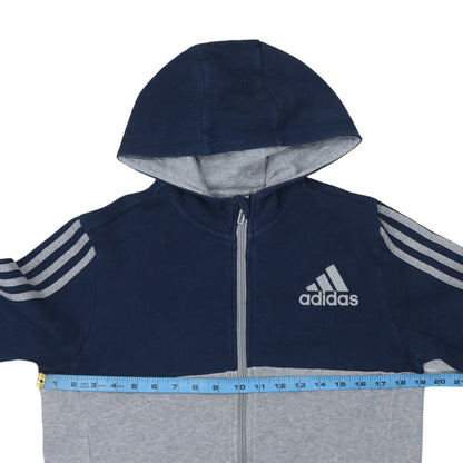 Adidas Boys Grey & Navy Full Zip Hoodie Size 13-14A 164cm Cotton Blend