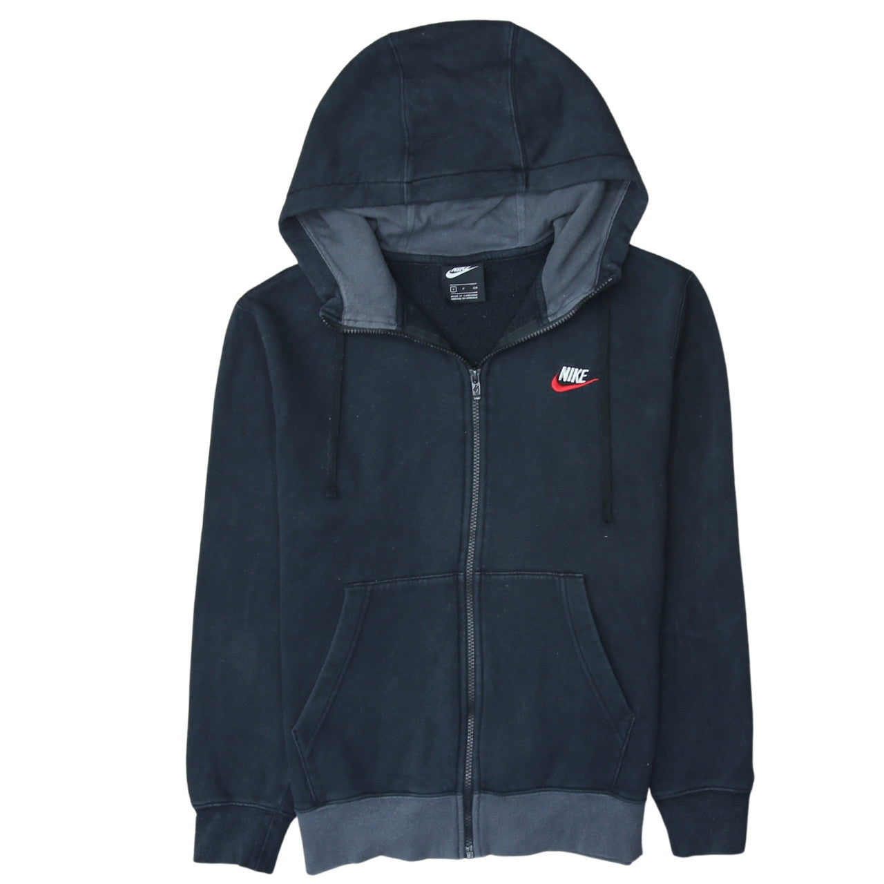 Nike Men’s Black Full Zip Hoodie S Fleece Cotton Logo Sportswear