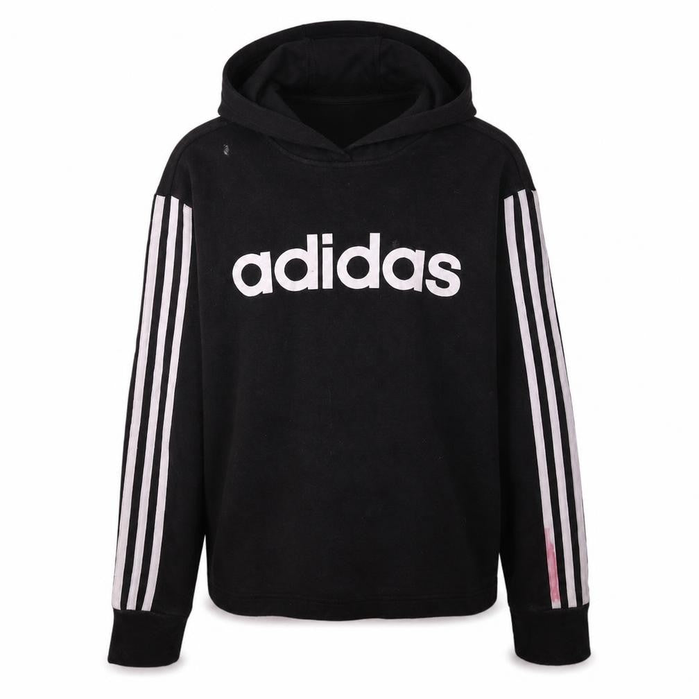 Adidas Womens Black Pullover Hoodie Size M 12-14 Logo Striped Sleeve
