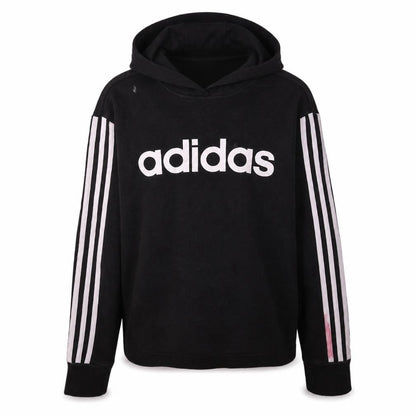 Adidas Womens Black Pullover Hoodie Size M 12-14 Logo Striped Sleeve