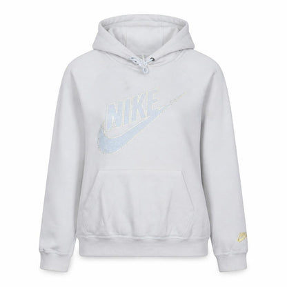 Nike Womens White Pullover Hoodie Small Logo Print Cotton Blend