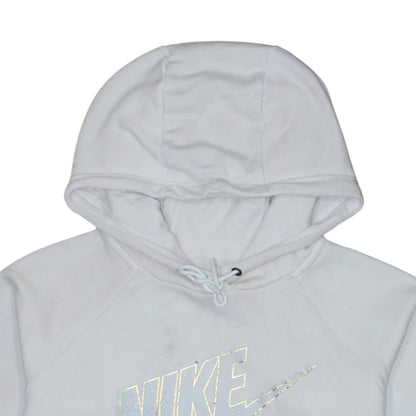 Nike Womens White Pullover Hoodie Small Logo Print Cotton Blend