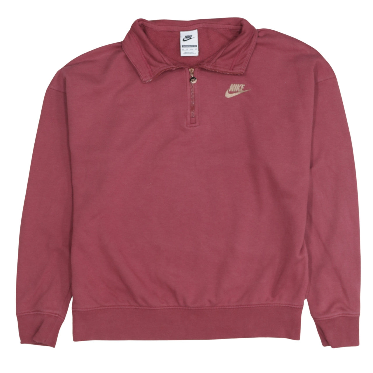 Nike Women Maroon 1/4 Zip Oversized Sweatshirt XS Cotton Blend