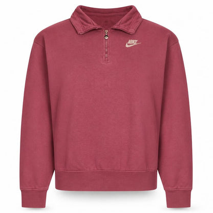 Nike Women Maroon 1/4 Zip Oversized Sweatshirt XS Cotton Blend