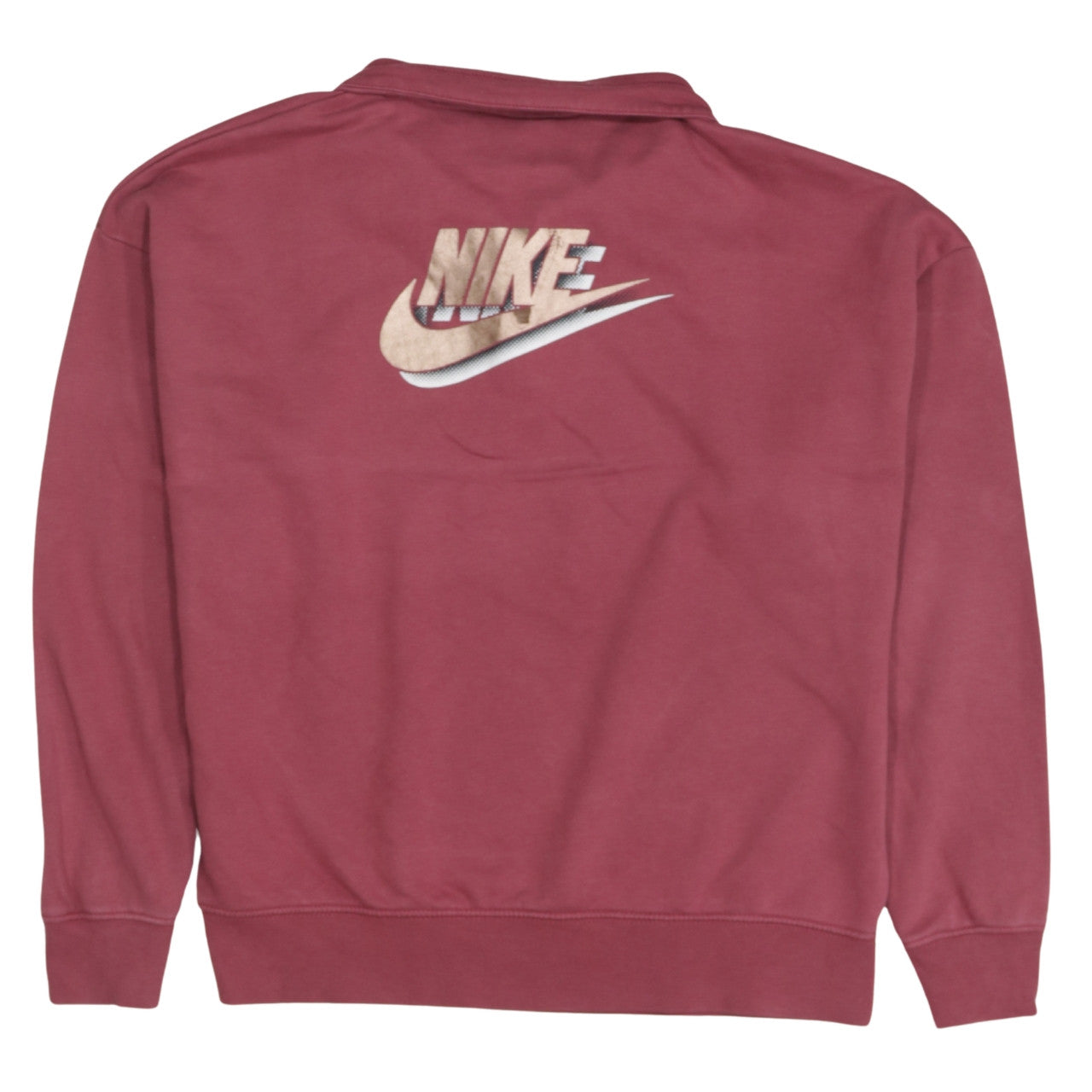 Nike Women Maroon 1/4 Zip Oversized Sweatshirt XS Cotton Blend