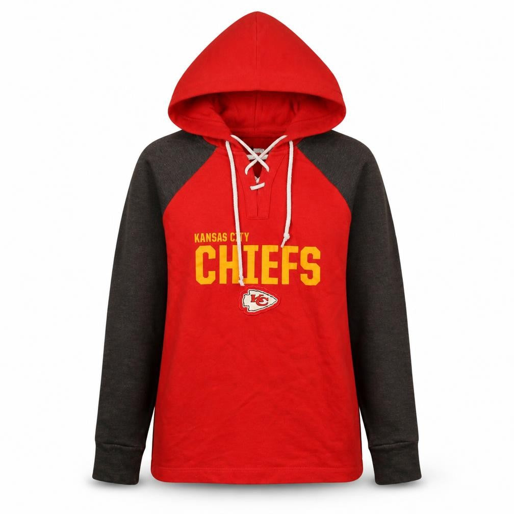 NFL Team Apparel Womens Red Grey Kansas City Chiefs Hoodie Medium