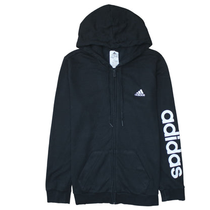 Adidas Women Black Full Zip Hoodie L 16-18 Logo Sleeve Casual Sportswear