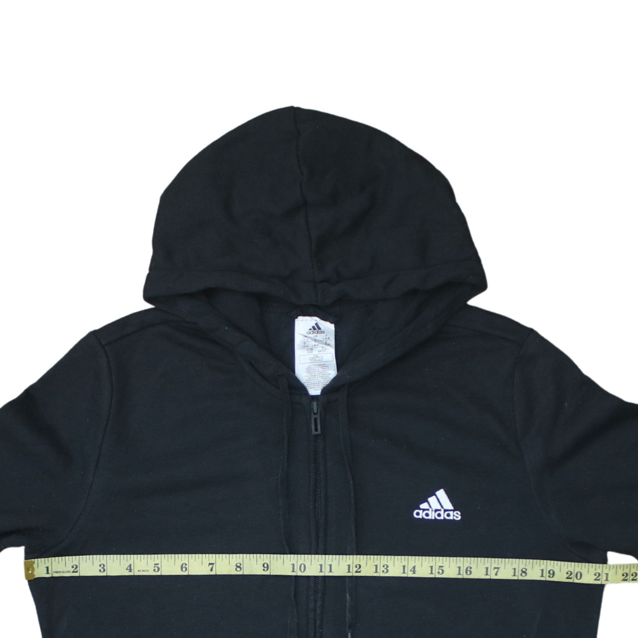 Adidas Women Black Full Zip Hoodie L 16-18 Logo Sleeve Casual Sportswear