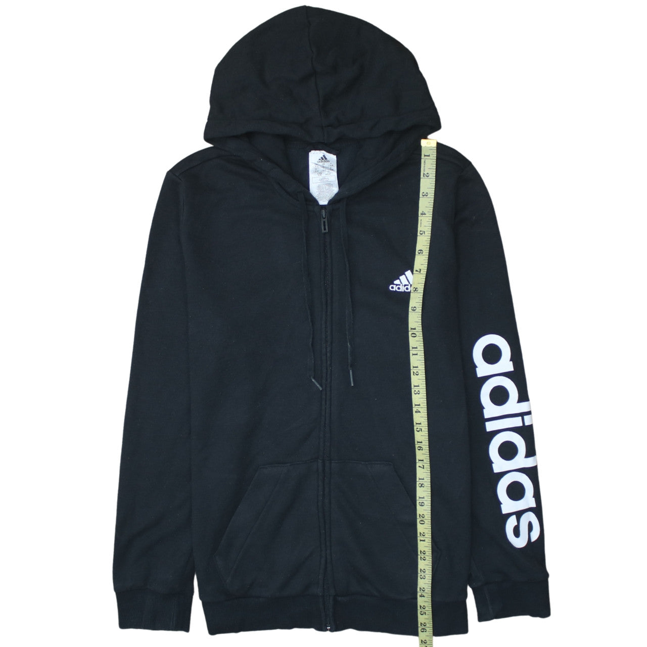 Adidas Women Black Full Zip Hoodie L 16-18 Logo Sleeve Casual Sportswear
