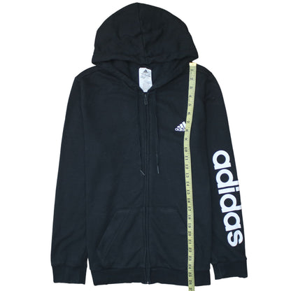 Adidas Women Black Full Zip Hoodie L 16-18 Logo Sleeve Casual Sportswear