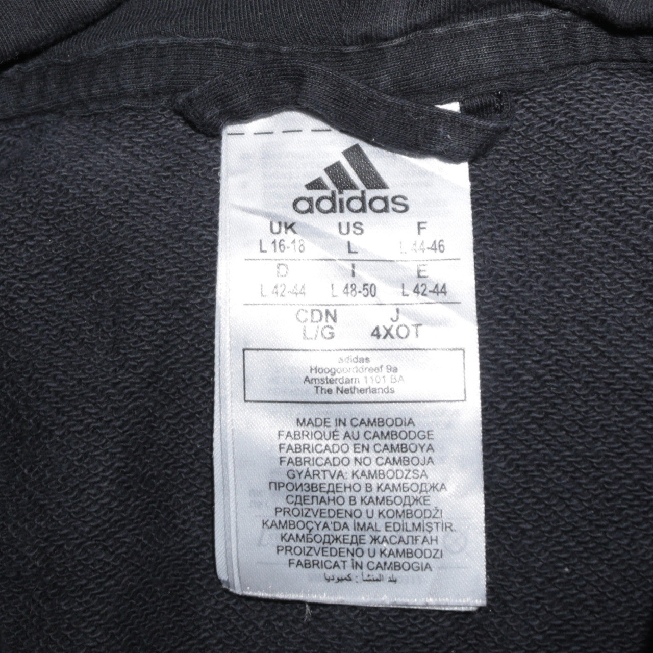 Adidas Women Black Full Zip Hoodie L 16-18 Logo Sleeve Casual Sportswear