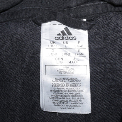 Adidas Women Black Full Zip Hoodie L 16-18 Logo Sleeve Casual Sportswear