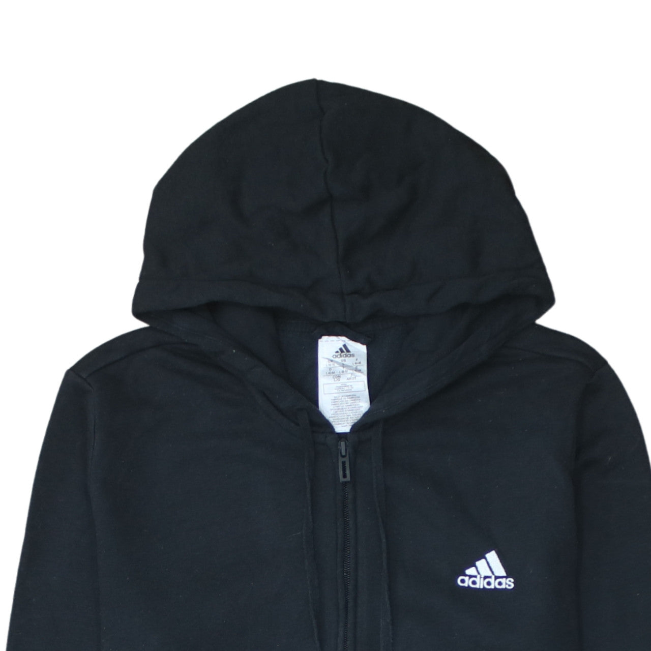 Adidas Women Black Full Zip Hoodie L 16-18 Logo Sleeve Casual Sportswear