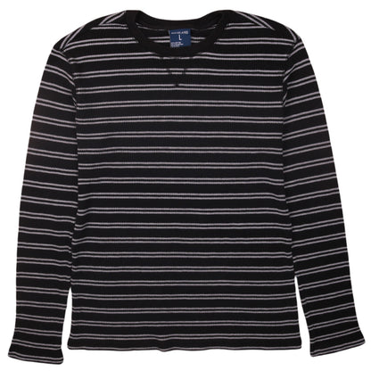 Highland Outfitters Men's Black Grey Striped Long Sleeve T-Shirt Size L