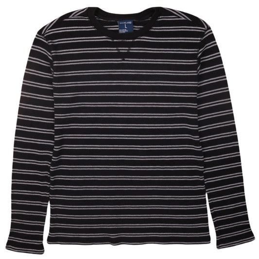 Highland Outfitters Men's Black Grey Striped Long Sleeve T-Shirt Size L