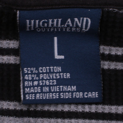 Highland Outfitters Men's Black Grey Striped Long Sleeve T-Shirt Size L