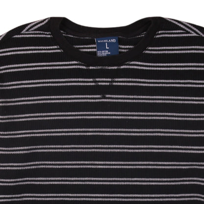 Highland Outfitters Men's Black Grey Striped Long Sleeve T-Shirt Size L