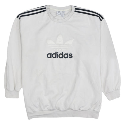 Adidas Men's White Trefoil Logo Pullover Sweatshirt L Fleece