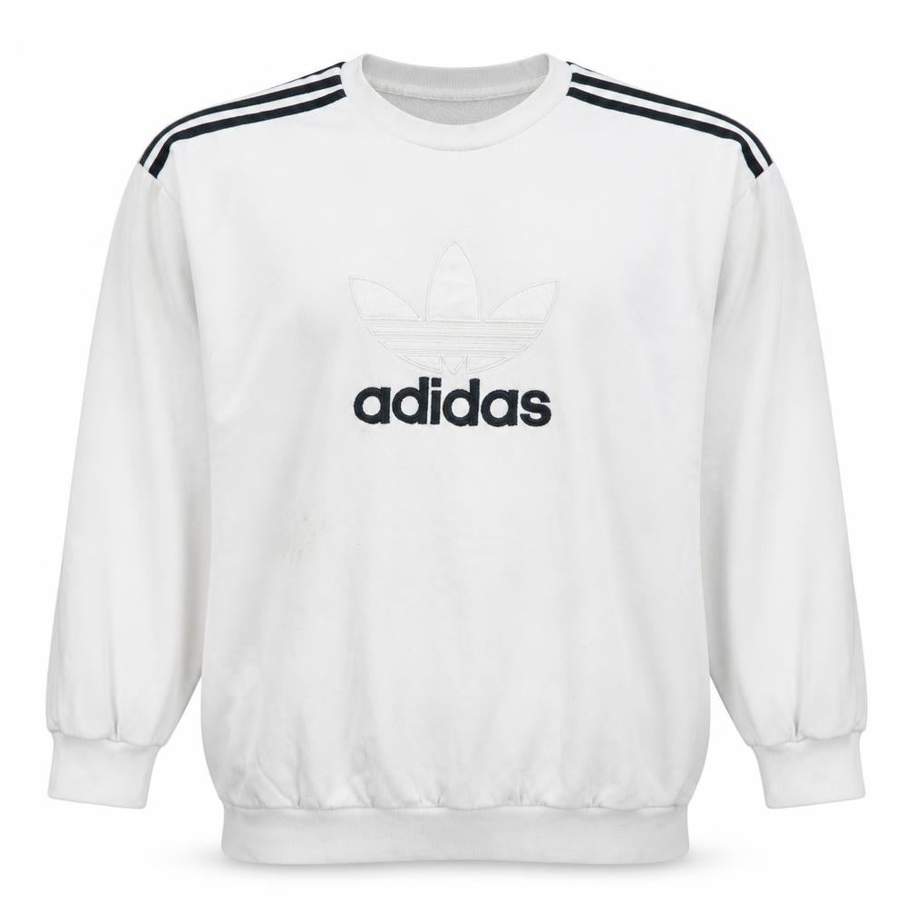 Adidas Men's White Trefoil Logo Pullover Sweatshirt L Fleece