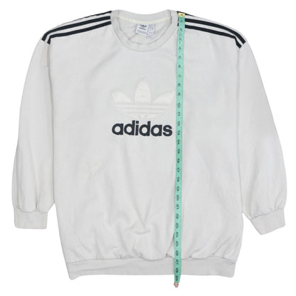 Adidas Men's White Trefoil Logo Pullover Sweatshirt L Fleece