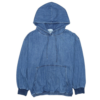 ZARA Women Blue Denim Pullover Hoodie L Relaxed Fit Casual Cotton