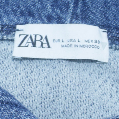 ZARA Women Blue Denim Pullover Hoodie L Relaxed Fit Casual Cotton