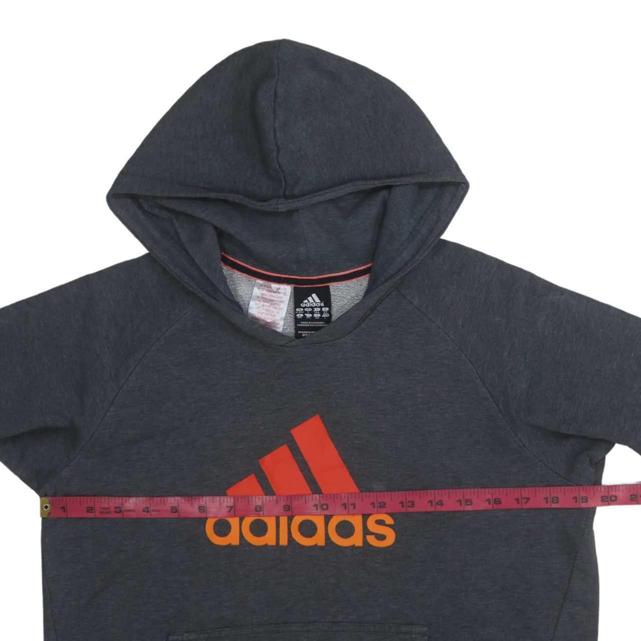 Adidas Boys Dark Grey Hoodie Size 14 Years Pullover Logo Hooded Sweatshirt